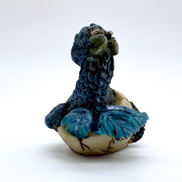 Blue Baby Dragon Hatchling Figurine in Cracked Egg Fantasy Mini Statue - Picture 6 of 7